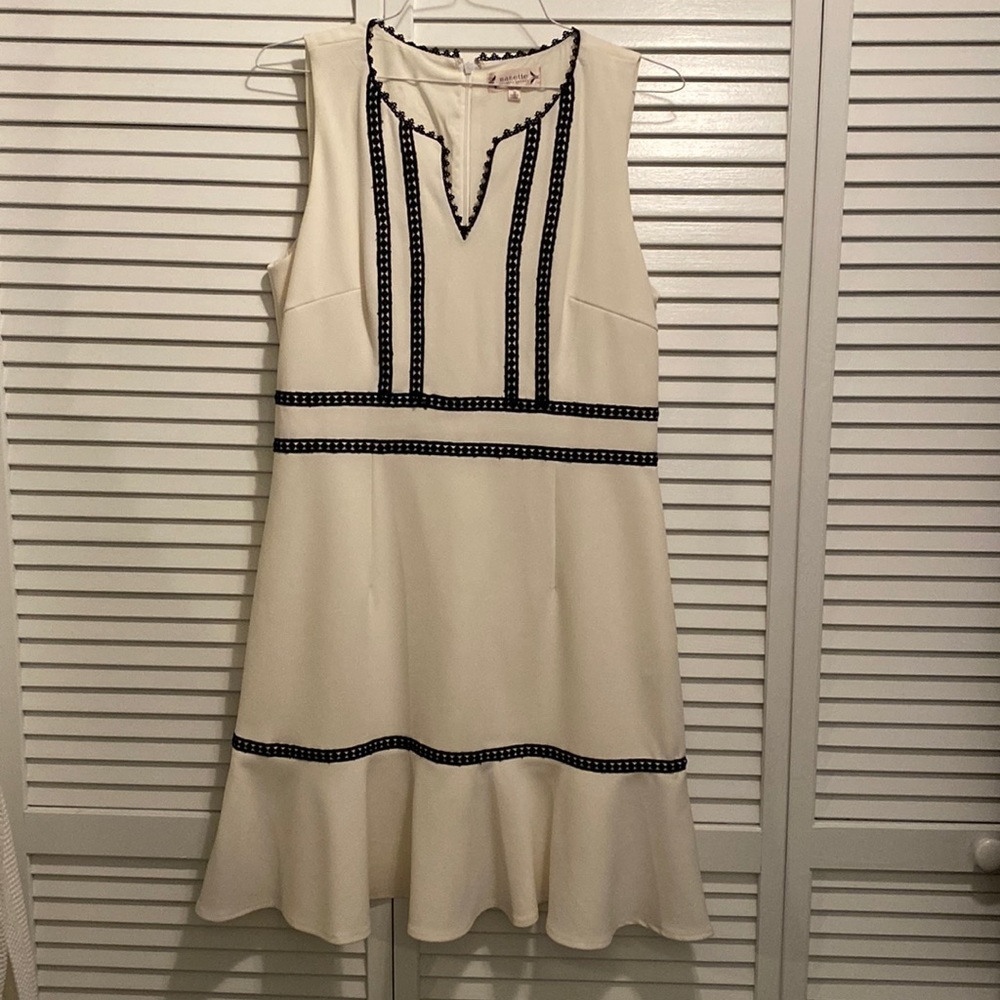 Nanette Lepore size 14 Henry worn white and black midi zip up dress. Sleeveless